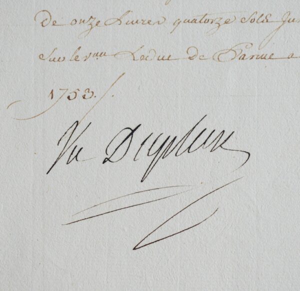 Rare document signé par Dupleix, à Pondichéry