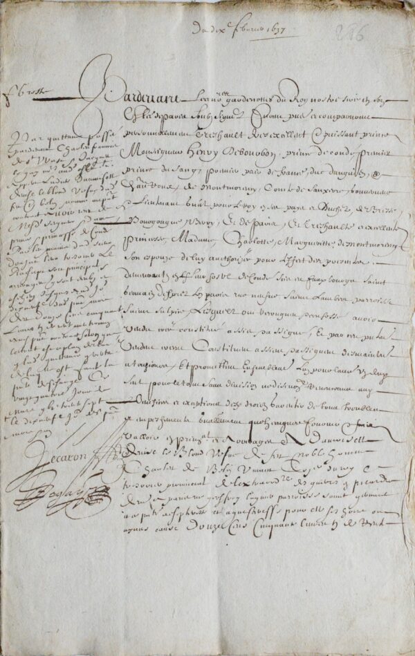 Constitution de rente sur des seigneuries en Berry, signée par le prince de Condé