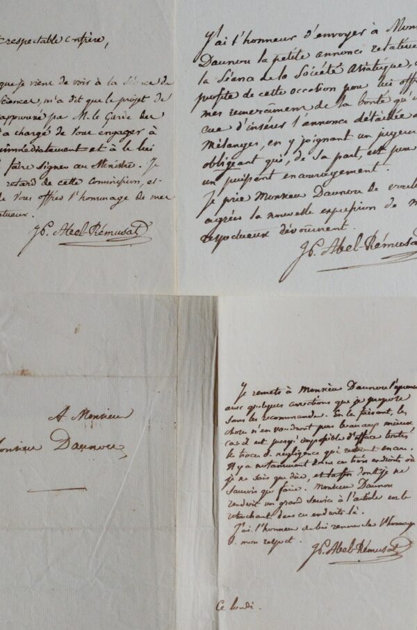 3 lettres du sinologue Jean-Pierre Abel-Rémusat