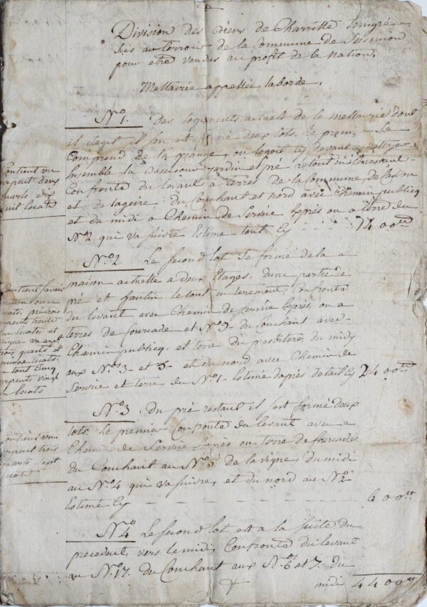 Vente des biens de de l'émigré Charritte à Susmiou (Pyrénées Atlantiques)