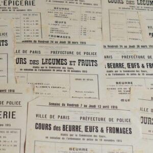 Cours des aliments durant la 1ère Guerre Mondiale à Paris