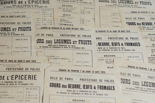 Cours des aliments durant la 1ère Guerre Mondiale à Paris