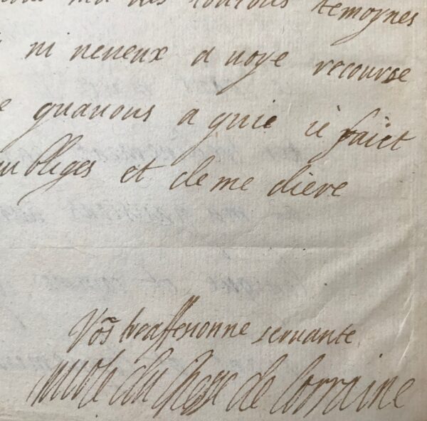 Belle lettre de la duchesse de Lorraine adressée au Cardinal de Richelieu