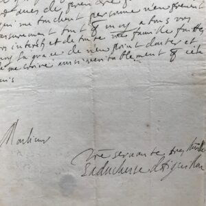 Rare lettre de la duchesse d'Aiguillon, célèbre salonnière, à Arnauld de Pomponne