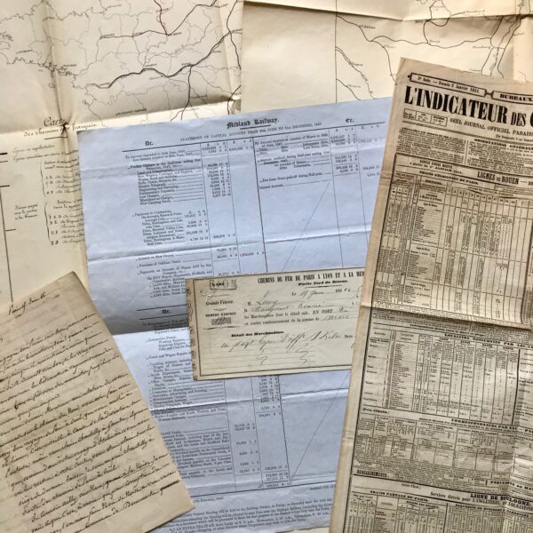Dossier constitué de divers pièces relatives aux chemins de Fer