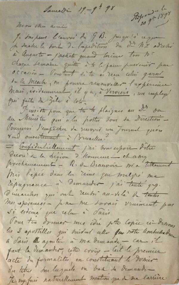 Draner reçoit l'appui d'Edouard Detaille pour la Légion d'honneur