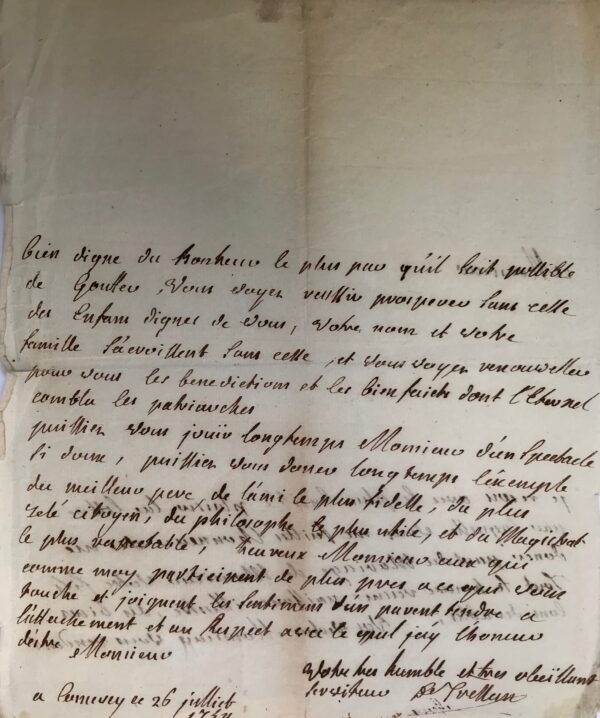 Chaleureuse lettre du comte de Tressan, académicien