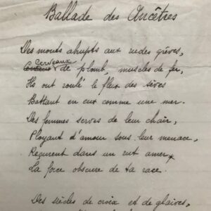 Manuscrit de Georges Pioch intitulé "Ballade des Ancêtres"