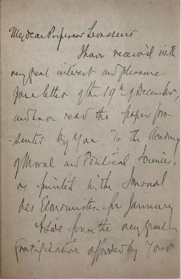 Lettre de l'économiste américain et président du MIT, Francis Amasa Walker