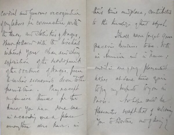 Lettre de l'économiste américain et président du MIT, Francis Amasa Walker