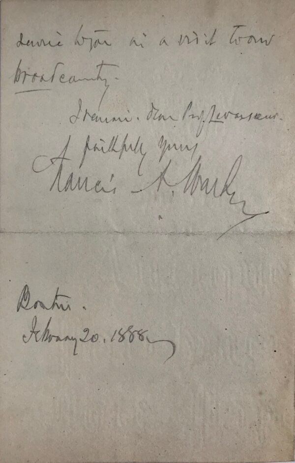 Lettre de l'économiste américain et président du MIT, Francis Amasa Walker