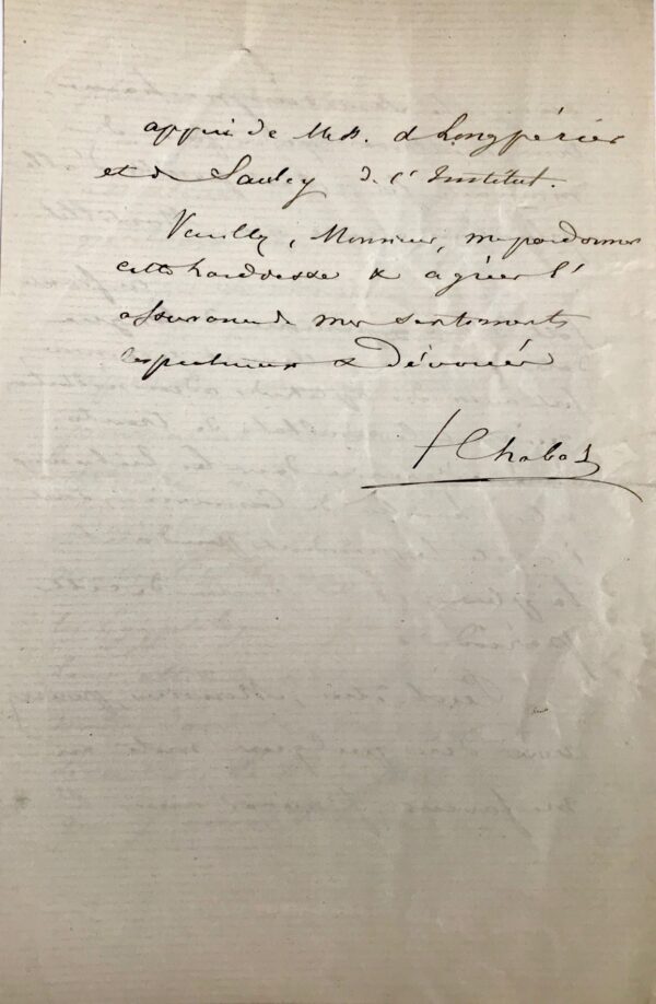 Candidature de François Chabas au poste de conservateur du musée Égyptien du Louvre