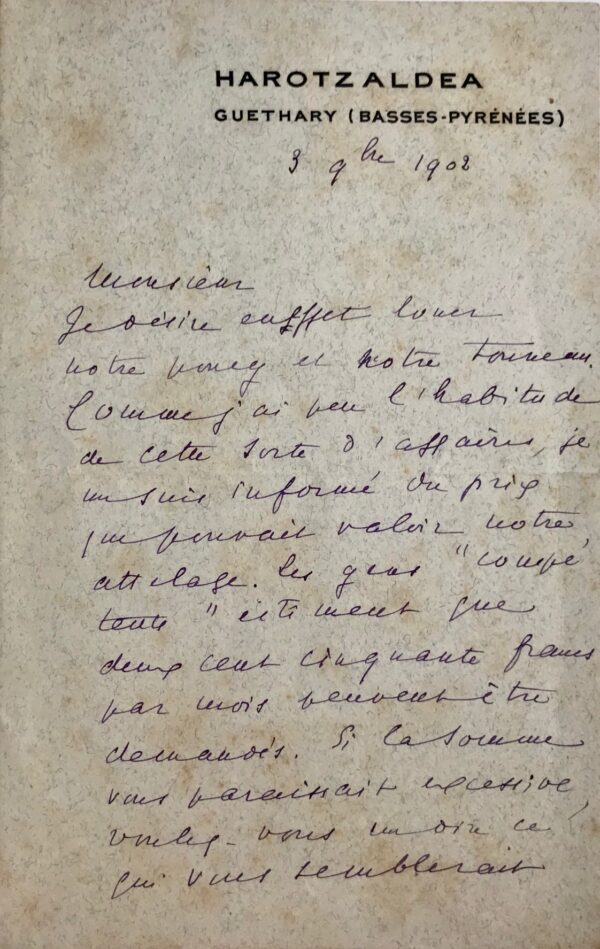 Camille Bellaigue voudrait louer un attelage, à Guethary