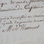 États de service d'Hellouin de Menibus certifiés par le maréchal d'Harcourt