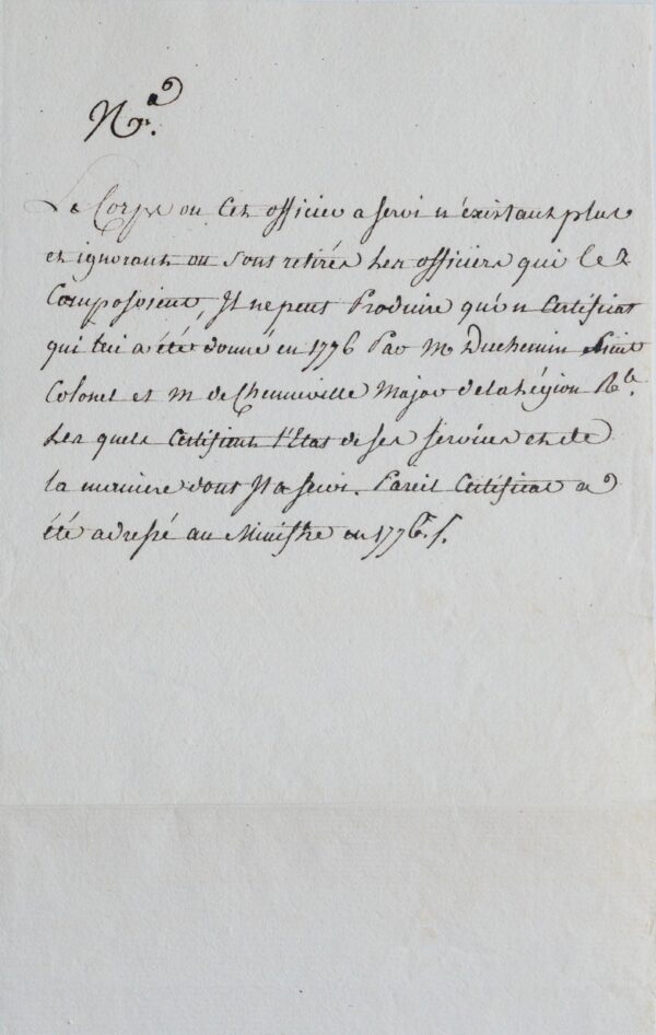 Certificat d'états de service d'un officier, signé par le maréchal de Stainville