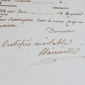 Certificat d'états de service d'un officier, signé par le maréchal de Stainville