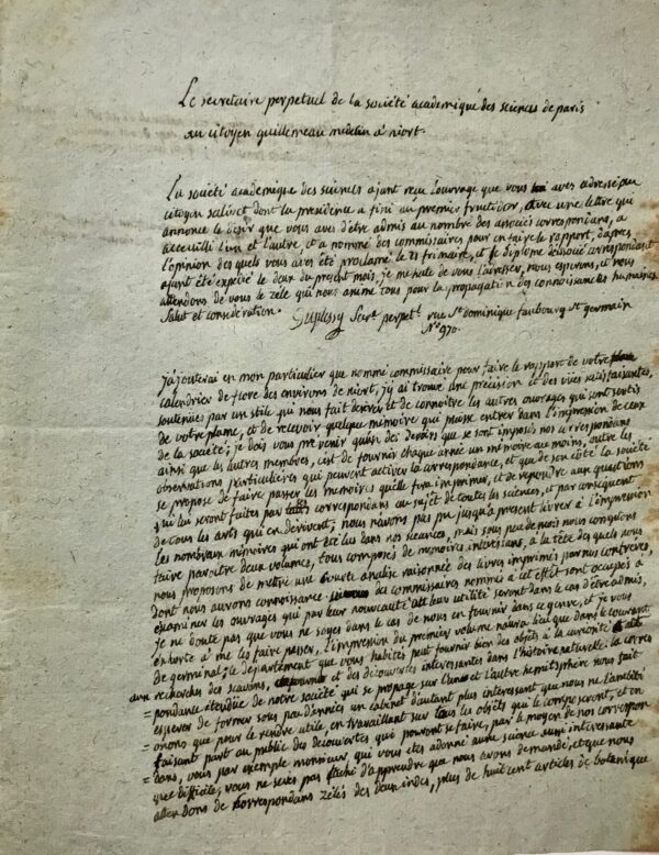 Le botaniste François Sabin Duplessy loue la Flore de Niort de Guillemeau