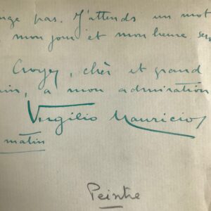 Lettre d'admiration du peintre brésilien Virgílio Mauricio