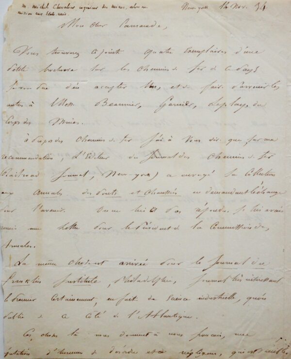 Michel Chevalier, en mission aux États-Unis, étudie les chemins de fer