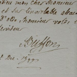 Rare lettre autographe de Buffon à Dutour de Salvert, sur les aimants