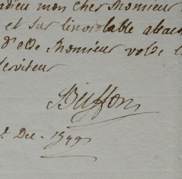 Rare lettre autographe de Buffon à Dutour de Salvert, sur les aimants