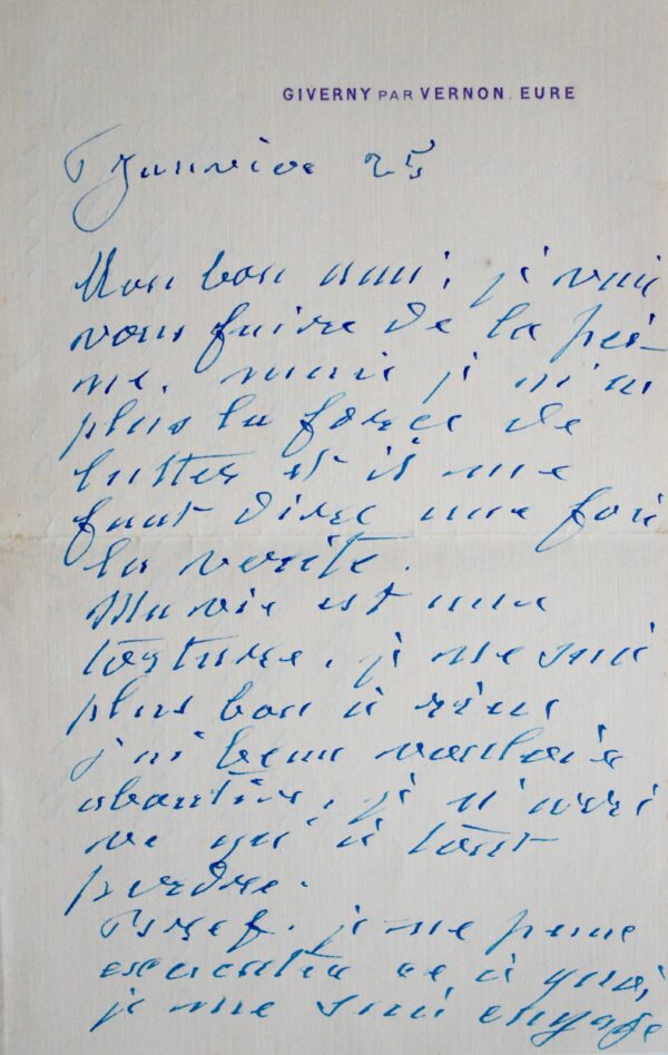 Exceptionnelle lettre de Monet à Clemenceau, annulant la donation des Nymphéas