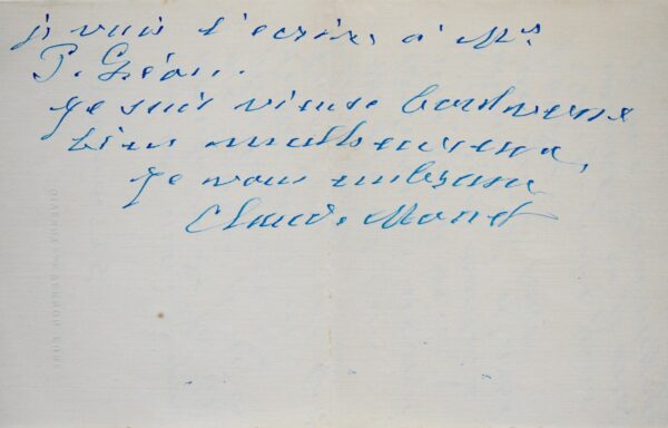Exceptionnelle lettre de Monet à Clemenceau, annulant la donation des Nymphéas