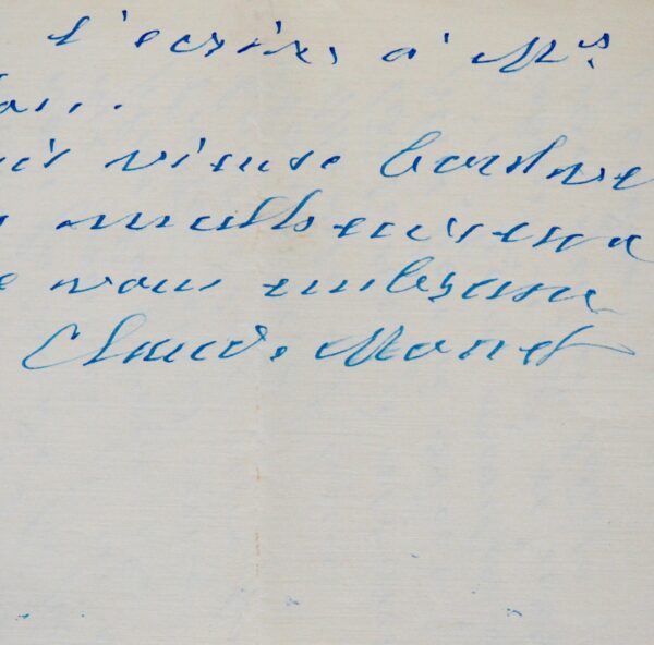 Exceptionnelle lettre de Monet à Clemenceau, annulant la donation des Nymphéas