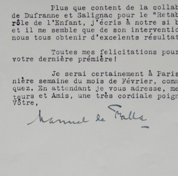 Manuel de Falla évoque L'Amour sorcier, El retablo de Maese Pedro et le projet de décor d'Ortiz