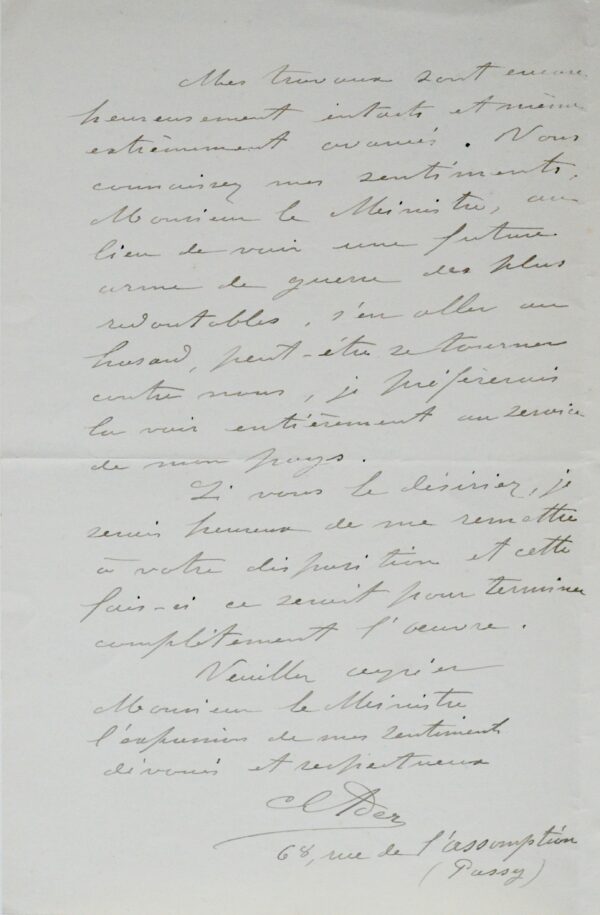 Clément Ader met ses travaux d'aviation au service de son pays