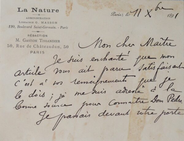 Tissandier rédige un article sur l'empereur Don Pedro II