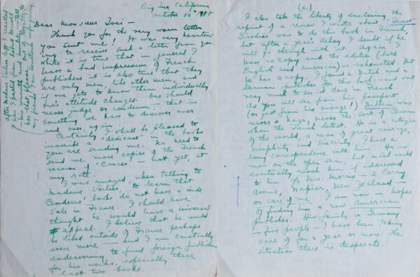 Henry Miller évoque ses livres, ses éditeurs, ses amis, la situation en Europe