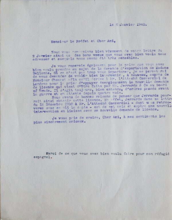 Jean Moulin intercède en faveur d'un réfugié fuyant l'Espagne franquiste