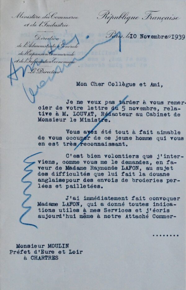 Jean Moulin aide la femme de son grand ami, l'aviateur Maurice Bellonte