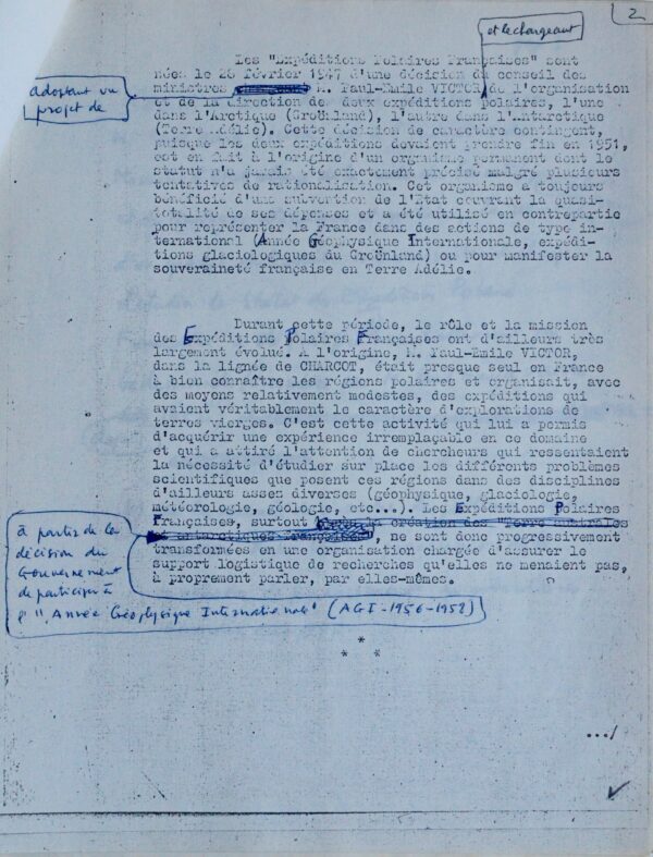 Rapport sur le statut des Expéditions Polaires Françaises par Paul-Émile Victor