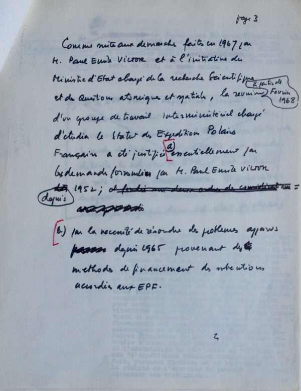 Rapport sur le statut des Expéditions Polaires Françaises par Paul-Émile Victor
