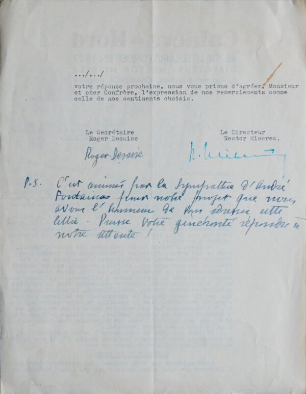 Roger Desaise demande deux articles sur Albert Mockel et Stéphane Mallarmé