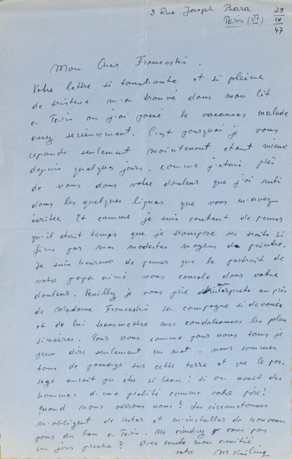 Moïse Kisling évoque le portrait de Franceschi qu'il vient de terminer