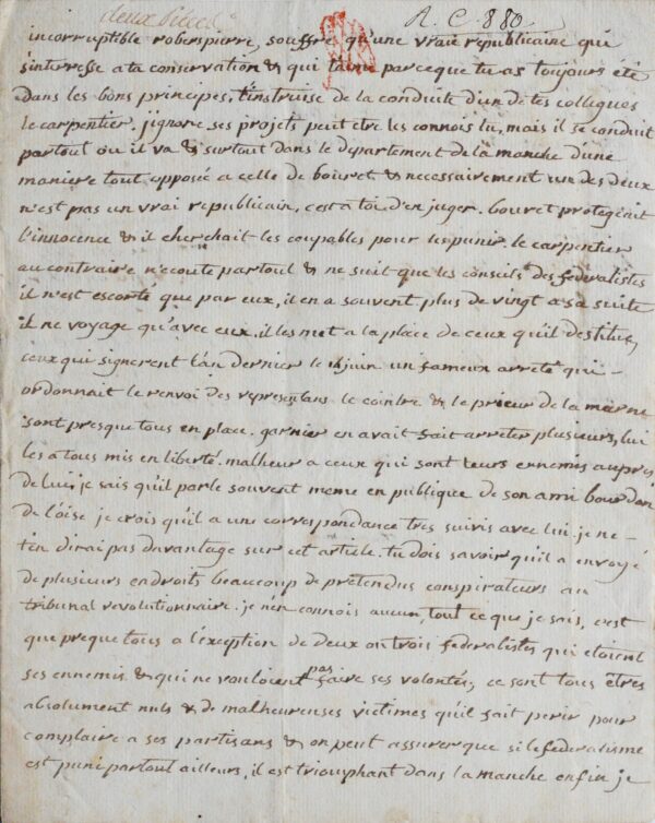 Terrifiante lettre de dénonciation adressée à Robespierre le 8 thermidor