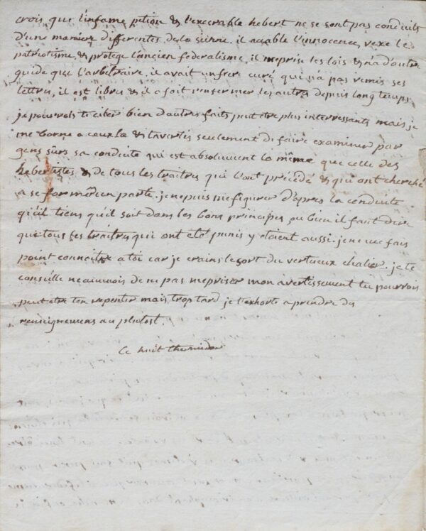 Terrifiante lettre de dénonciation adressée à Robespierre le 8 thermidor