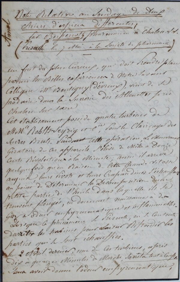 Manuscrit du chimiste Boissenot sur le soudage de deux aciers différents