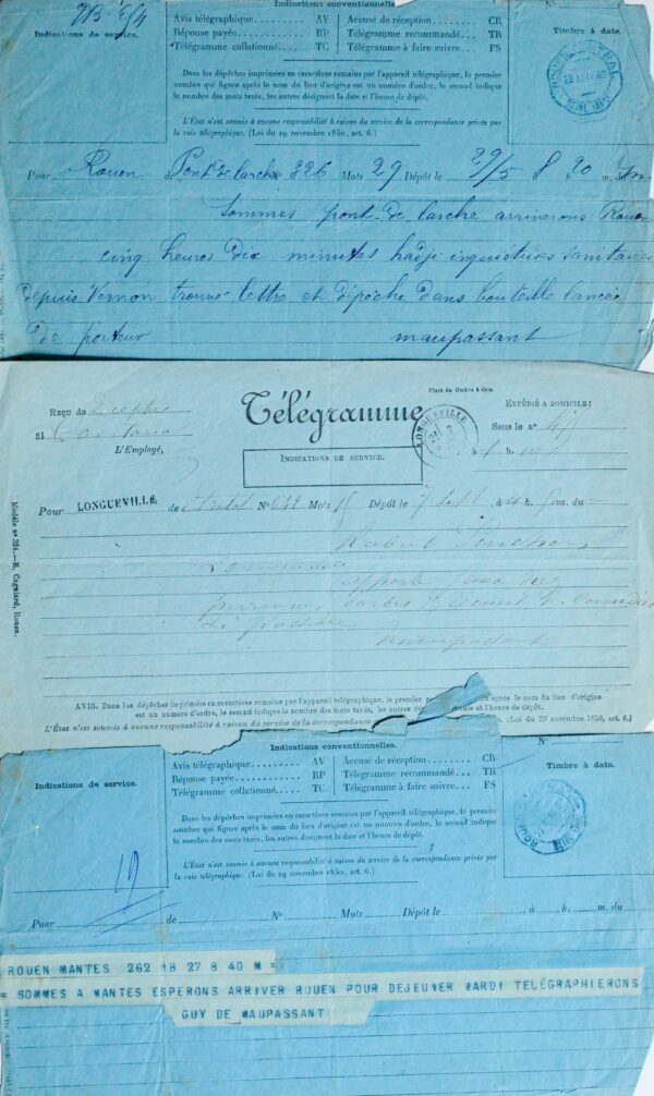 Trois télégrammes de Guy de Maupassant à son ami intime Robert Pinchon