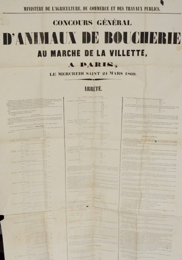 Affiche de 1869 du concours général d'animaux de boucherie, à la Villette