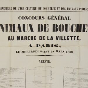 Affiche de 1869 du concours général d'animaux de boucherie, à la Villette