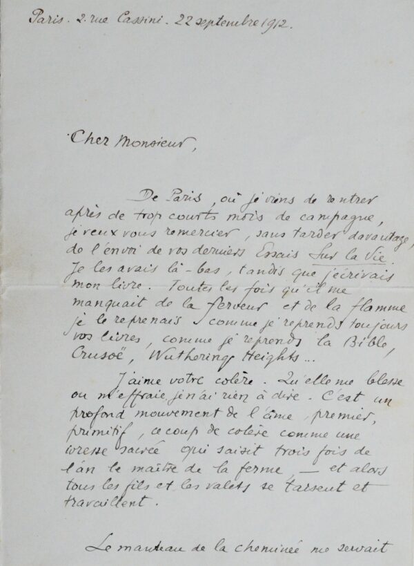 Rare et magnifique lettre d'Alain-Fournier à André Suarès sur le Grand Meaulnes