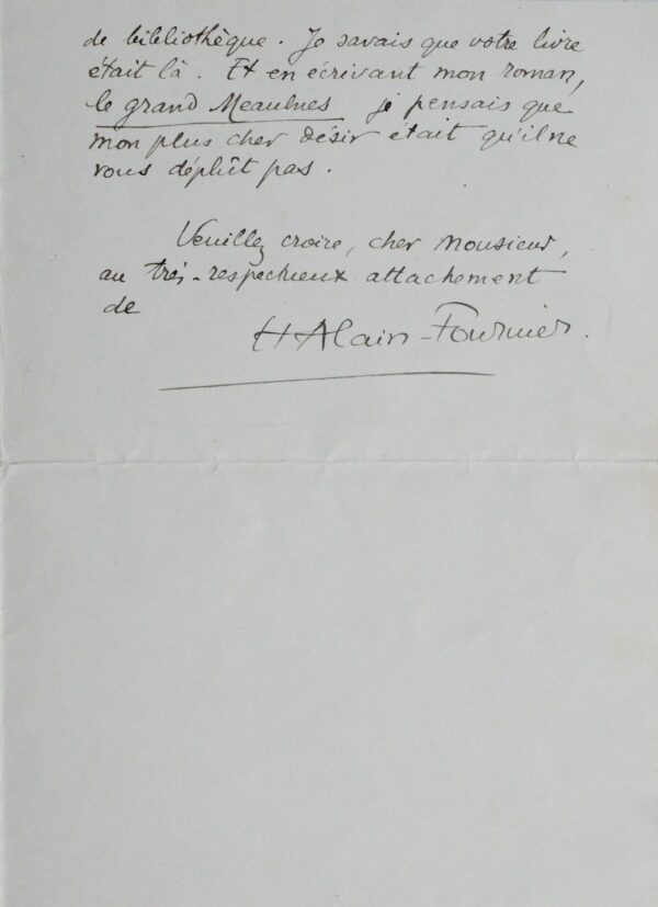Rare et magnifique lettre d'Alain-Fournier à André Suarès sur le Grand Meaulnes