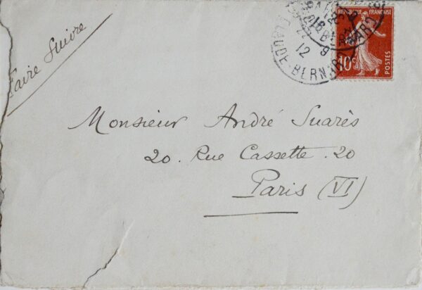 Rare et magnifique lettre d'Alain-Fournier à André Suarès sur le Grand Meaulnes