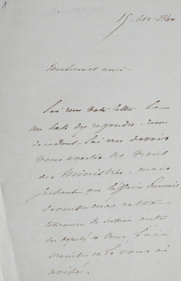 Lettre politique d'Alphonse de Lamartine sur l'affaire de Charolles