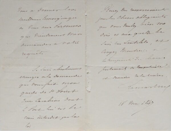 Lamartine accepte d'appuyer son correspondant