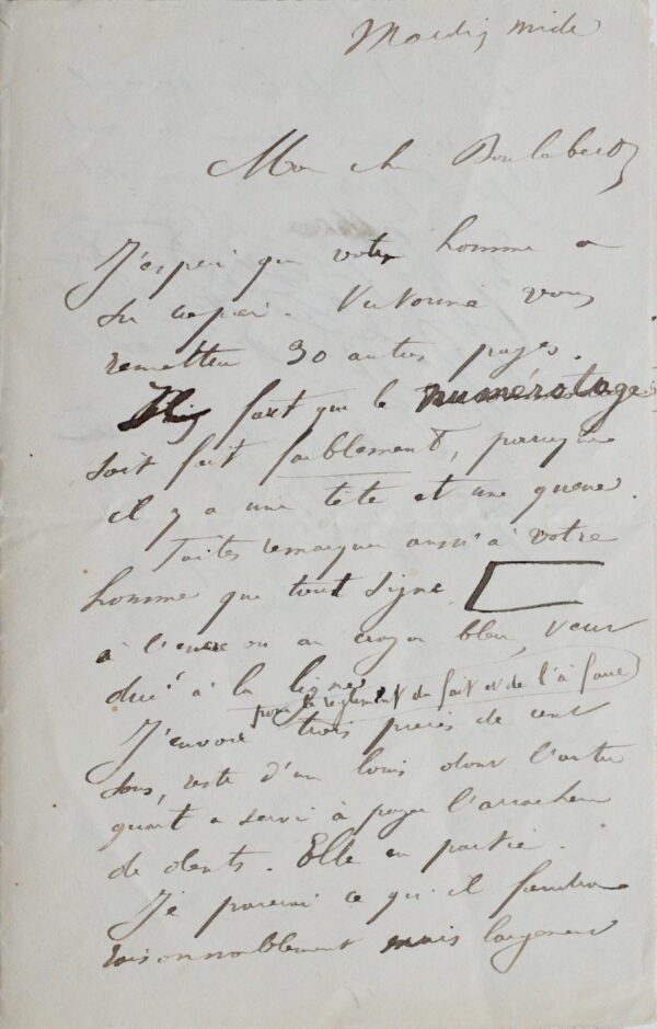 Lettre de Jules Vallès à l'ancien communard Jules Boulabert